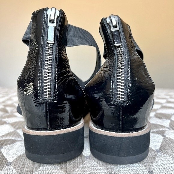 Eileen Fisher Black Patent Leather Sandal w/ Elastic Criss Cross Ankle Strap 7.5 - Picture 11 of 14